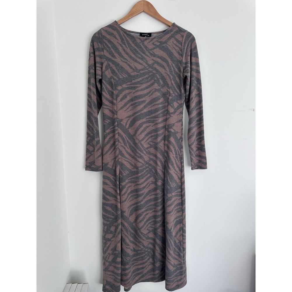 ModX Womens XS Brown/Black Botanical Print Long Sleeved  Front Slit Maxi Dress